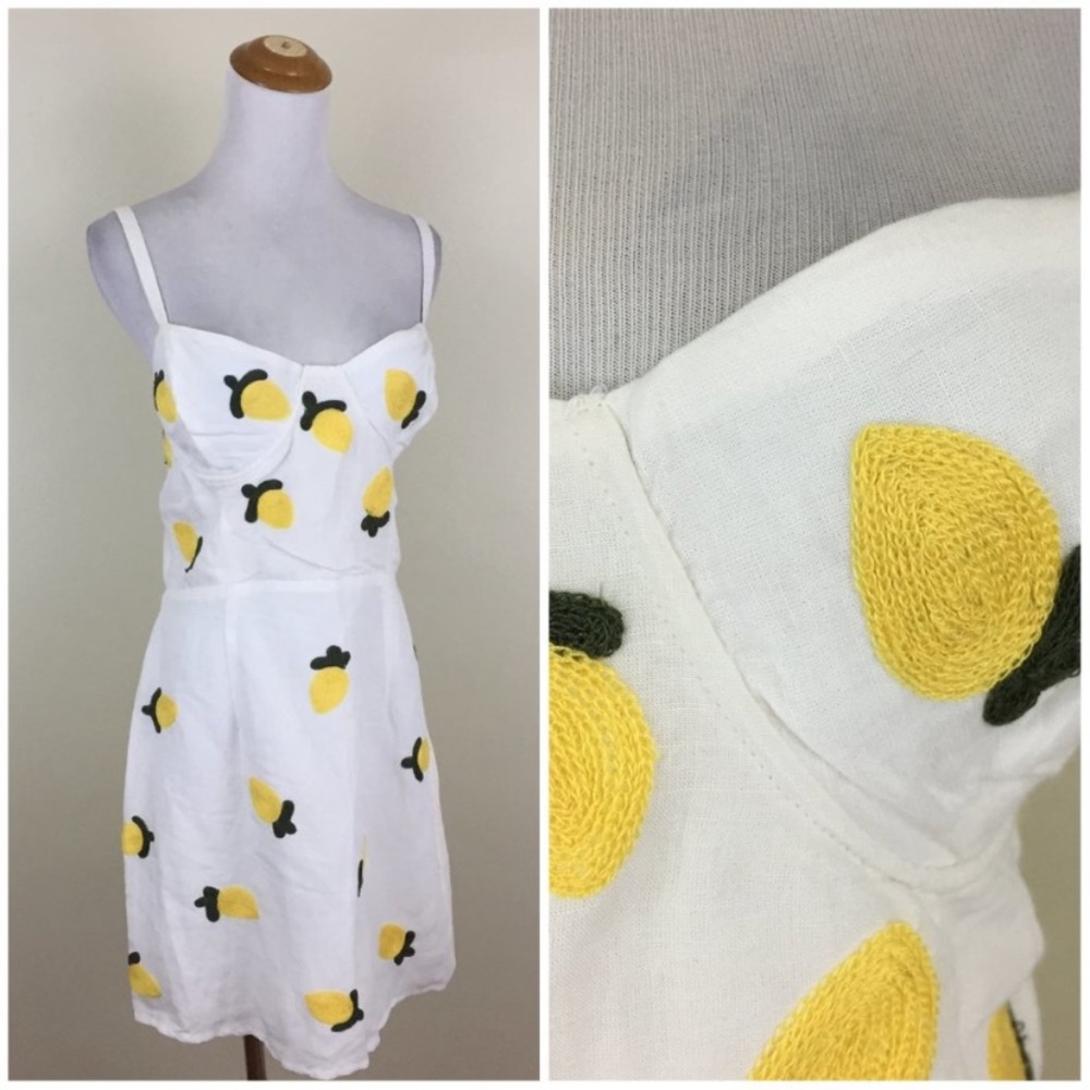 NEW Anthropologie Red Carter Linen Lemon Embroidered Mini Dress - Picture 10 of 16